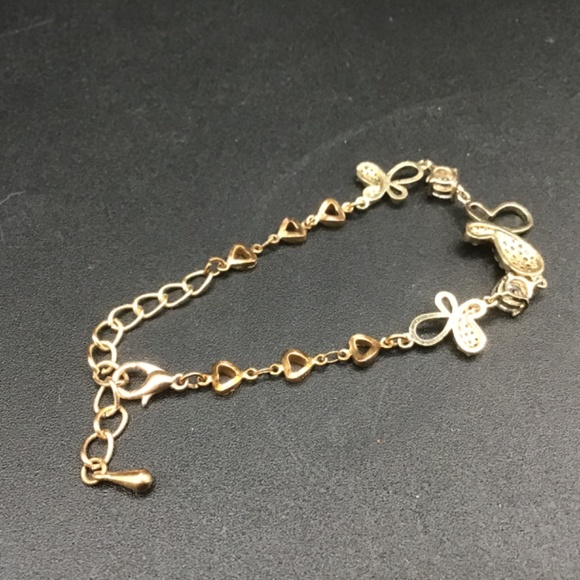 Gold and Brass tone Butterflies with Crystals Bracelet - Picture 7 of 8